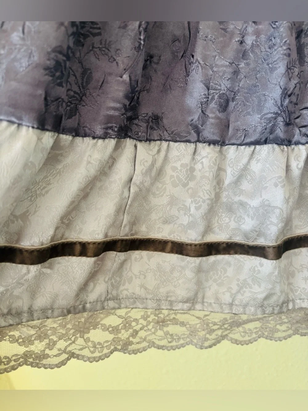 Free People Gray Tiers Silk Lace & Velvet Skirt Size: Medium